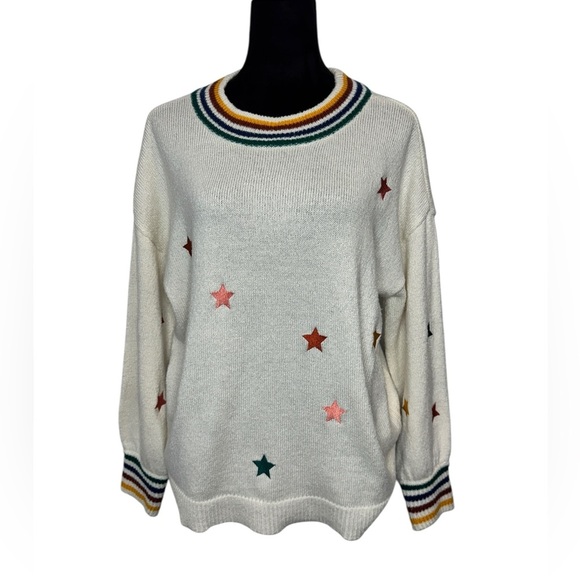 Maurices Star Print Pullover Sweater Beige - Picture 3 of 10